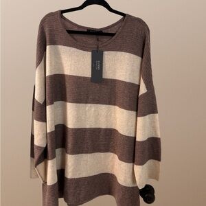 Elegant Brown and Cream Striped Women's Sweater